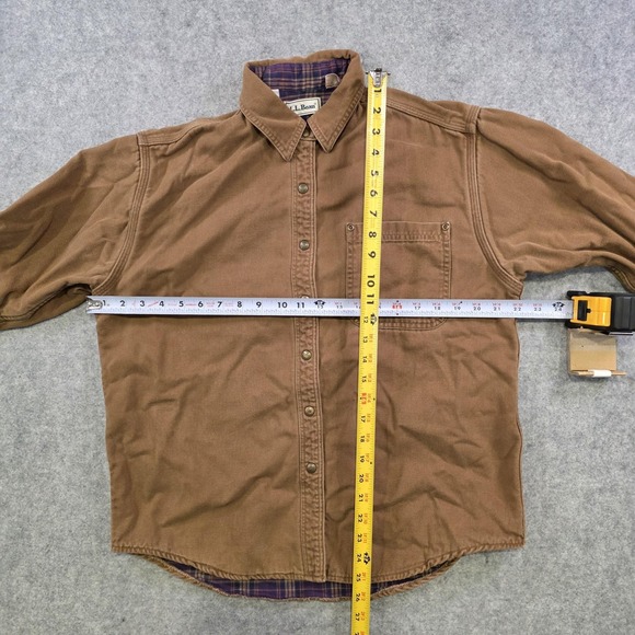 VTG LL Bean Shirt Jacket Mens Small? Brown Canvas Plaid Flannel Lined Workwear - Picture 7 of 12